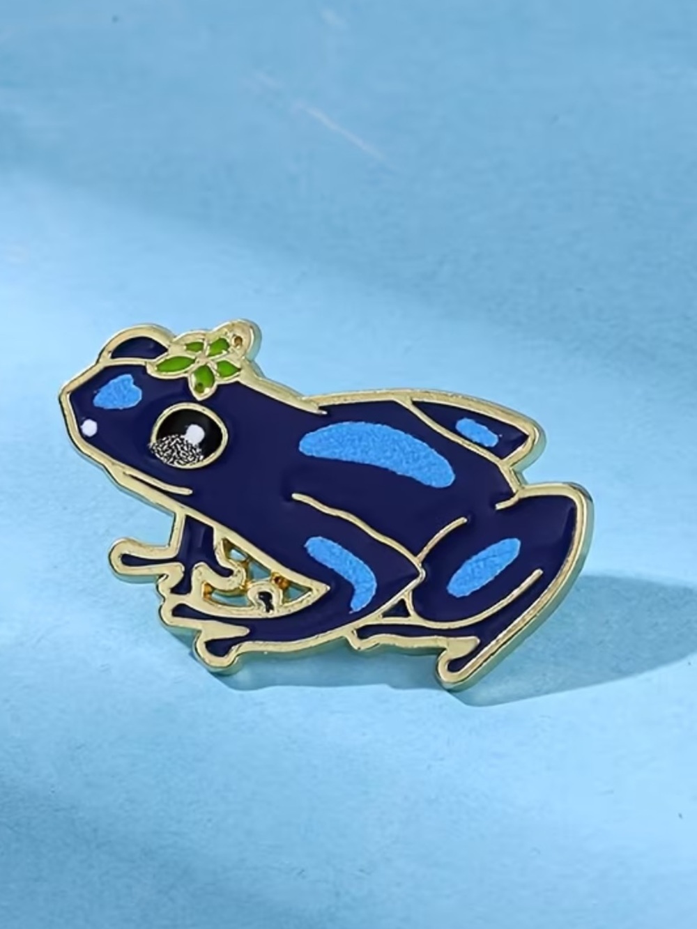 Blue Enamel Frog Pin with Green Accent